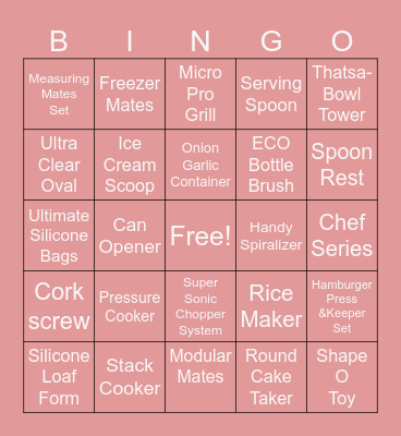 Tupperware Bingo Card