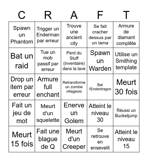 Bingcraft Bingo Card