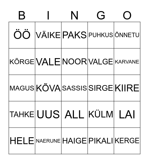 VASTANDSÕNAD Bingo Card