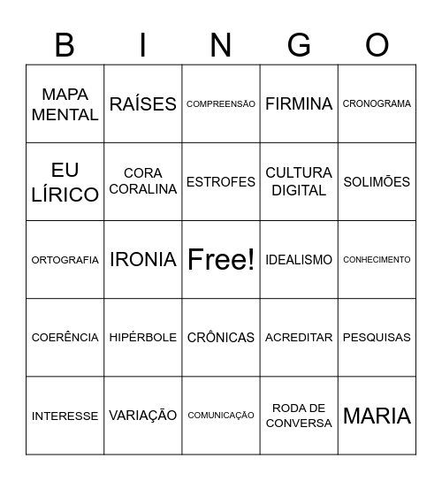 BINGO VOLTA ÀS AULAS- 2024- PORTUGUÊS Bingo Card