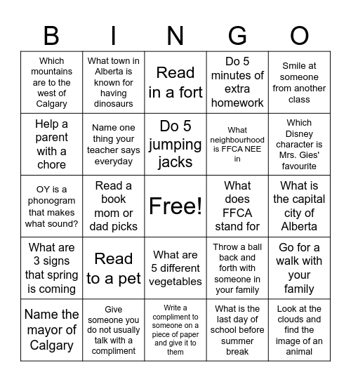 FFCA NEE Learn a Thon Bingo Card