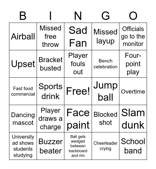 March Madness Bingo Card