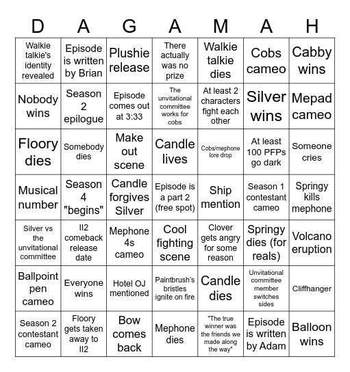 III Finale bingo Card