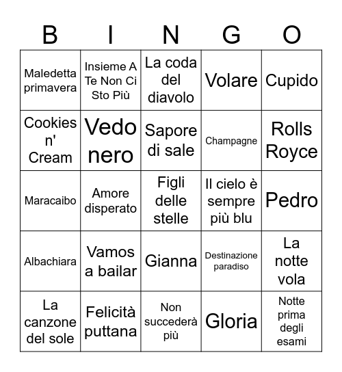 Music Bingo Card
