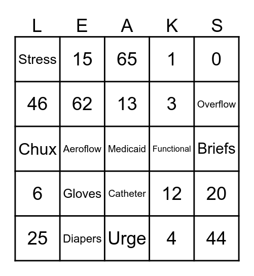 LEAKS Bingo Card