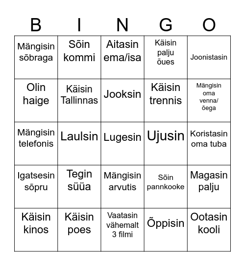 Vaheaja bingo Card