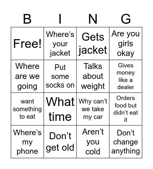 Mowmow Bingo Card