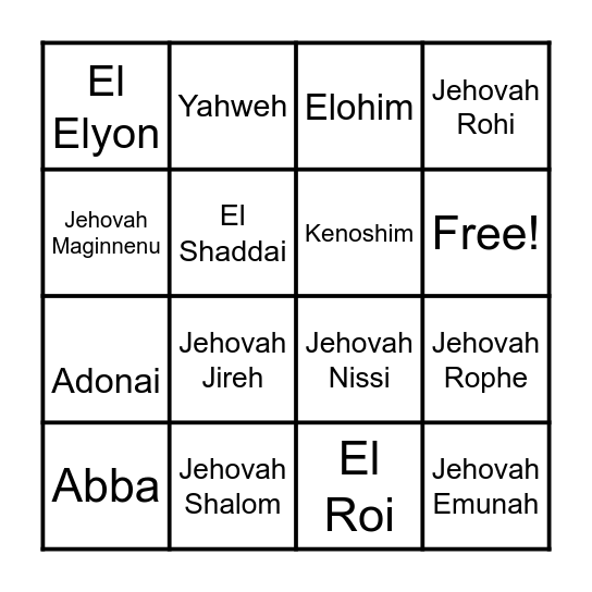 Names of God Bingo Card