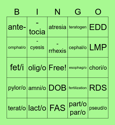 Chapter 9 Bingo Card