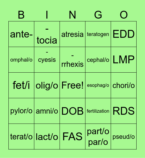 Chapter 9 Bingo Card