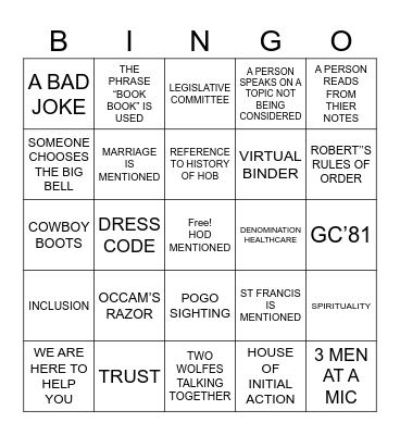 HOB GC MEETING 2024 Bingo Card