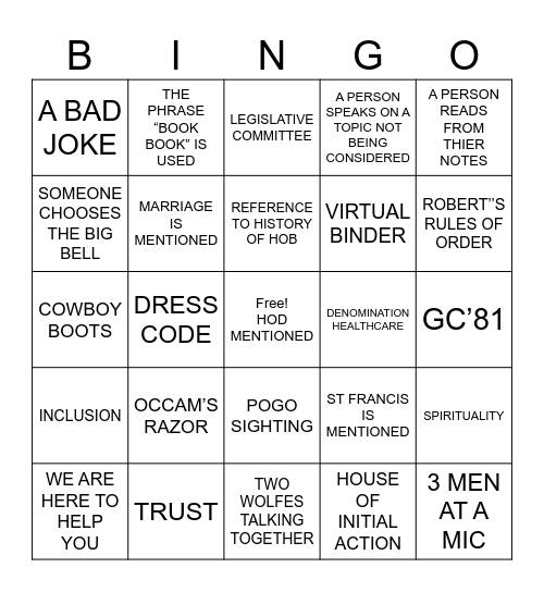 HOB GC MEETING 2024 Bingo Card