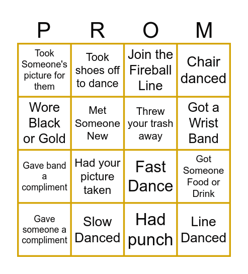 QHS Senior Prom at the Senior Center 2024 Bingo Card