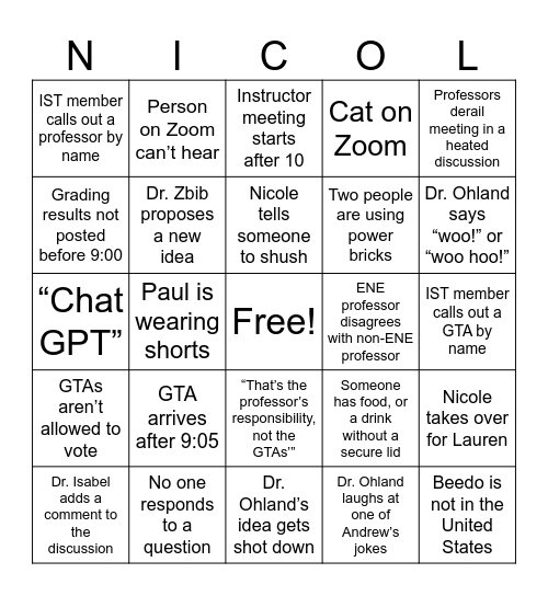 Untitled Bingo Card