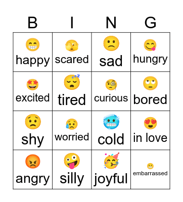 Emotions/Emoji Bingo Card
