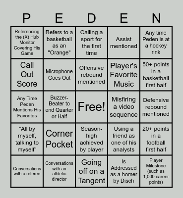 Mike Peden Bingo Card