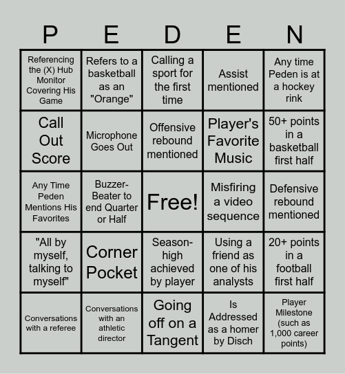 Mike Peden Bingo Card