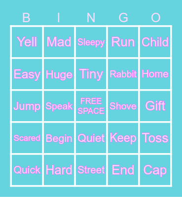 Synonym Bingo Card