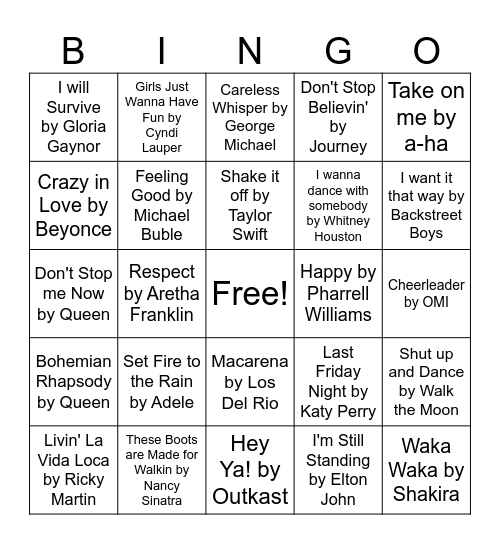 Music Bingo Card