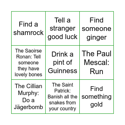 St Paddy's Bingo Card