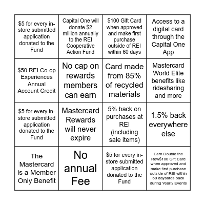 Bellevue Mastercard Benefit Bingo Card