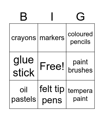 ART SUPPLIES Bingo Card