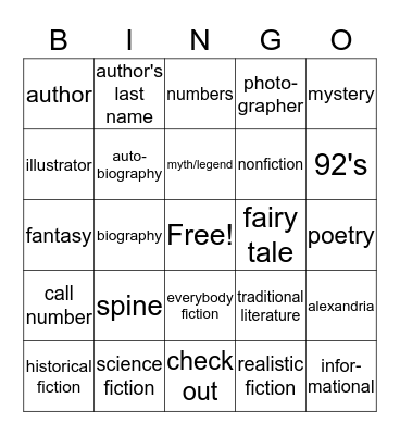 Genre Library Bingo Card