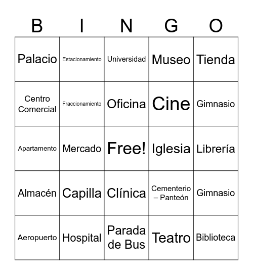 Places! Bingo Card