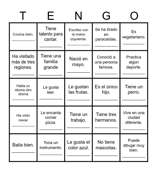 VAMOS A CONOCERNOS Bingo Card