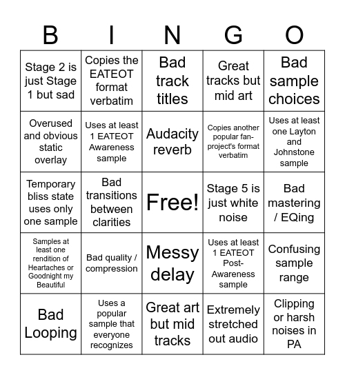 Caretaker Bingo: Dislikes Edition Bingo Card