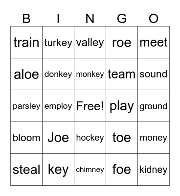 Vowel Teams Bingo Card