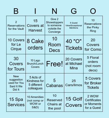 Spring Concierge Bingo Card