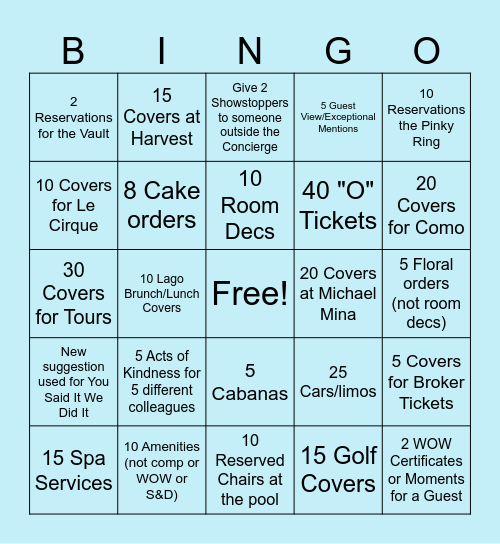 Spring Concierge Bingo Card