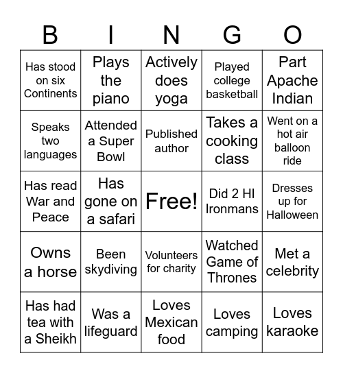 Meet Me Bingo Card