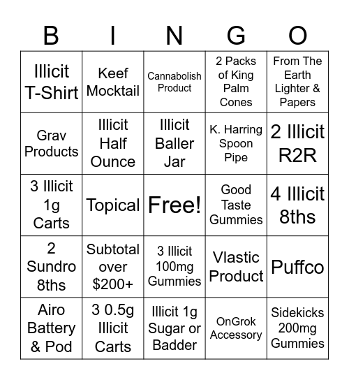 Dispensary Bingo Card