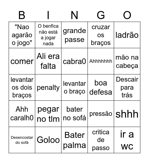 benfica 3 março Bingo Card