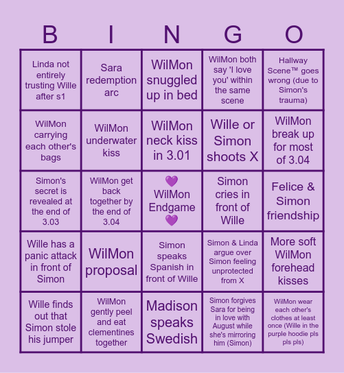 💜Young Royals S3 Bingo💜 Bingo Card