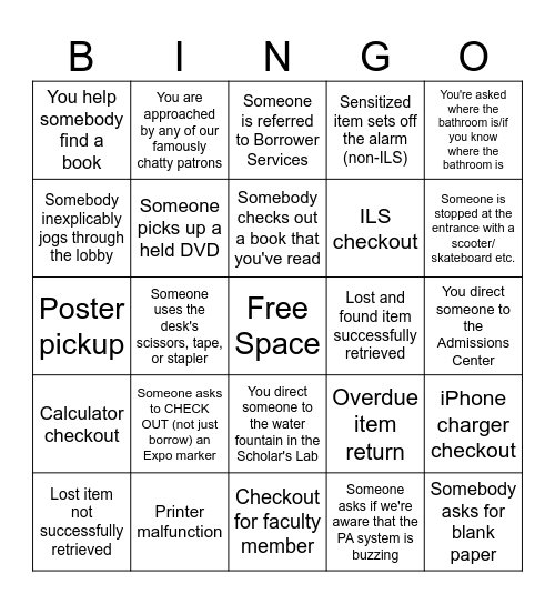 PCL Desk Bingo Card