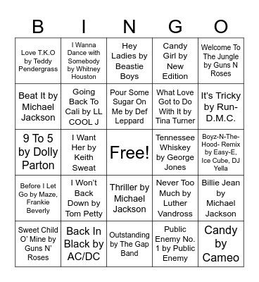 80's Music Bingo Card
