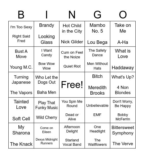 ONE HIT WONDERS Bingo Card