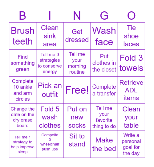 Occupational Therapy Bingo! Bingo Card