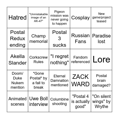 Postal Documentary Bingo Card