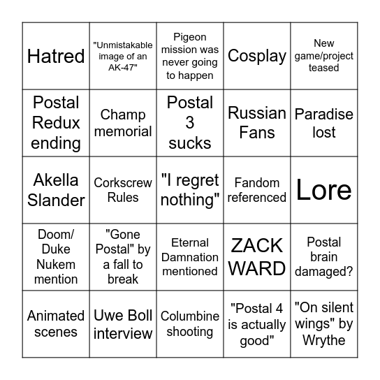 Postal Documentary Bingo Card