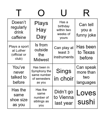 TOUR BINGO!! Bingo Card