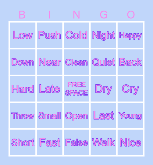ANTONYM BINGO Card