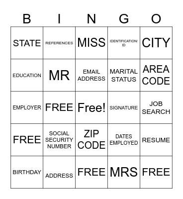 JOB READINESS Bingo Card
