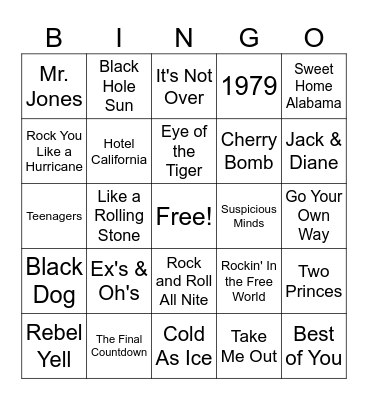 MM Rock #2 Bingo Card
