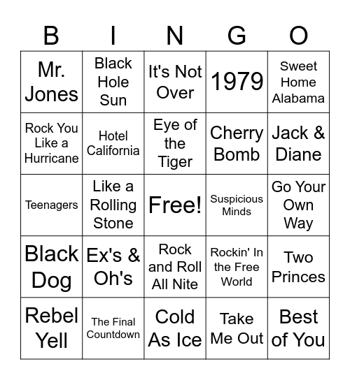 MM Rock #2 Bingo Card