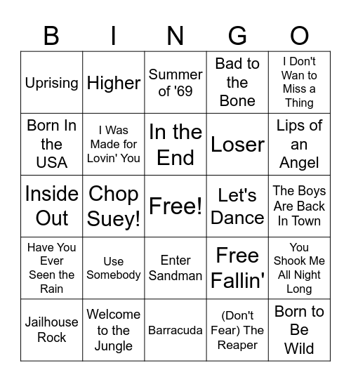 MM Rock #3 Bingo Card