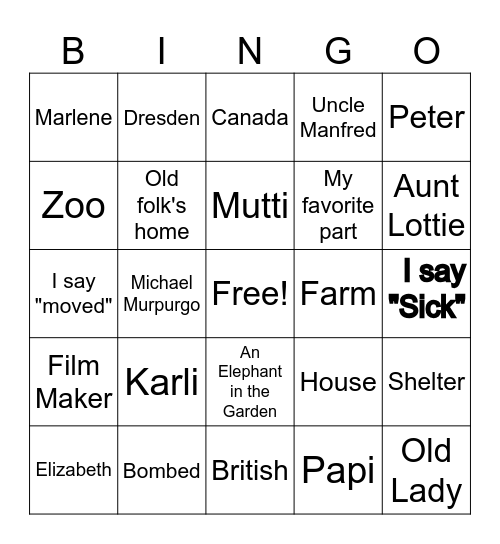 Ben's Book Report Bingo Card